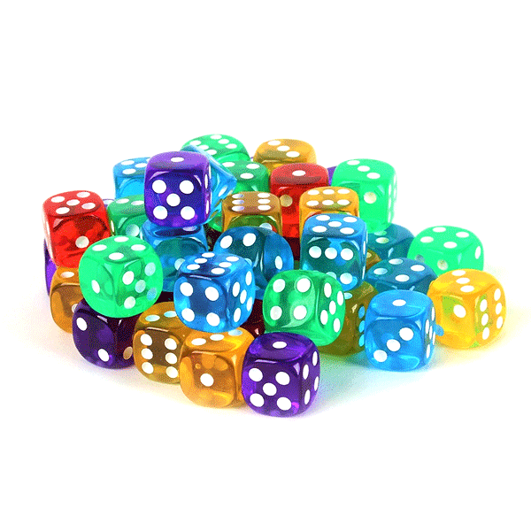 Dice Easy Roller: 16mm Translucent Pips 50 Count Six Sided Dice