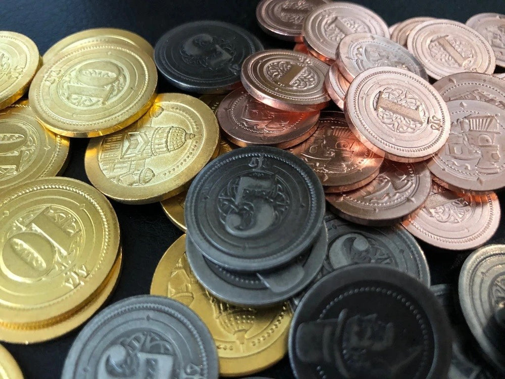 Boardgame Accessories: 50 Metal Industrial Coin Board Game Upgrade Set