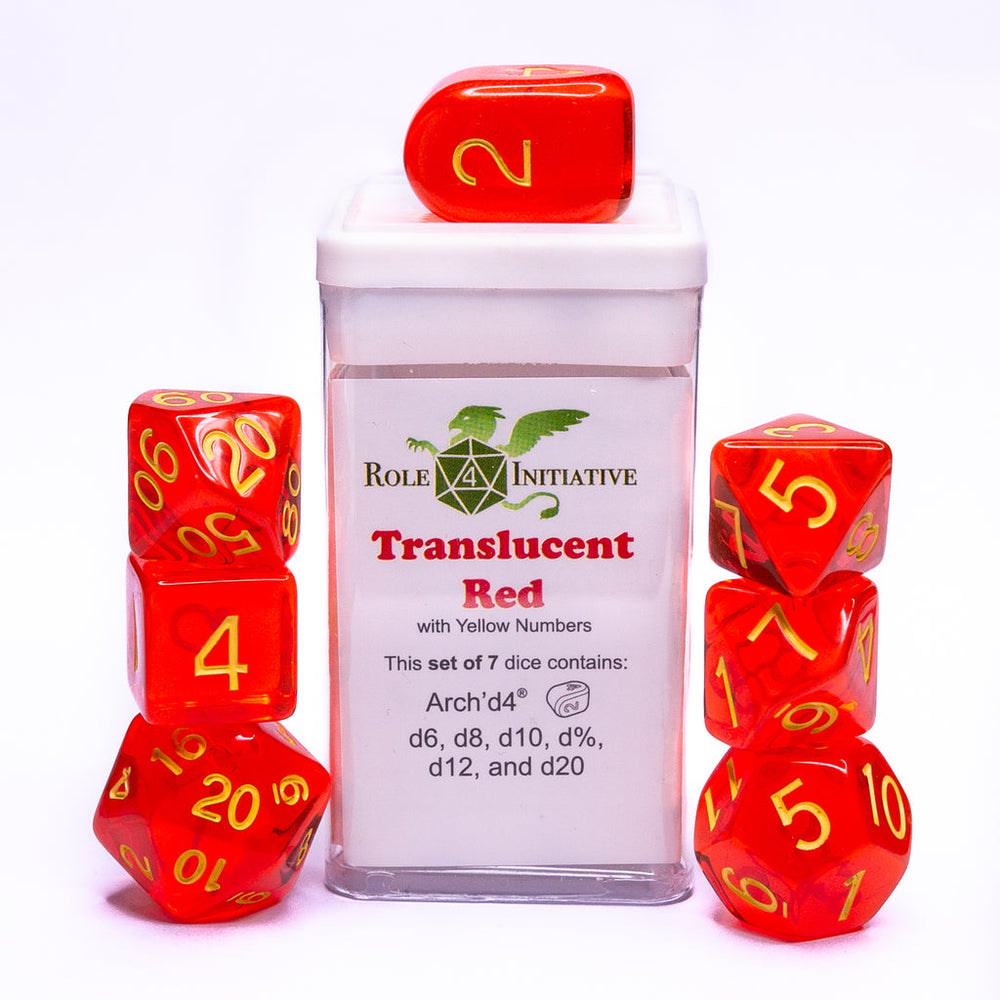 Dice Role 4 Initiative: Poly 7 Set Translucent w/ Arch'd D4