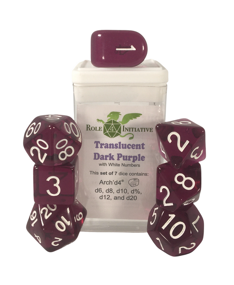 Dice Role 4 Initiative: Poly 7 Set Translucent w/ Arch'd D4