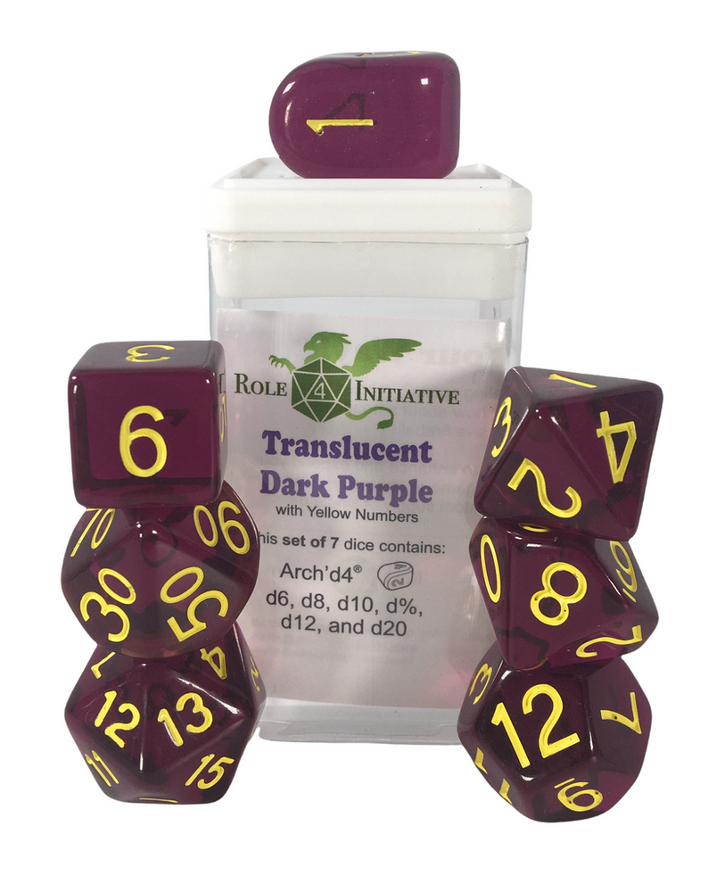 Dice Role 4 Initiative: Poly 7 Set Translucent w/ Arch'd D4