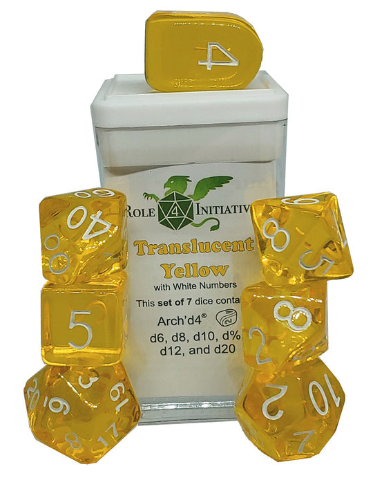 Dice Role 4 Initiative: Poly 7 Set Translucent w/ Arch'd D4