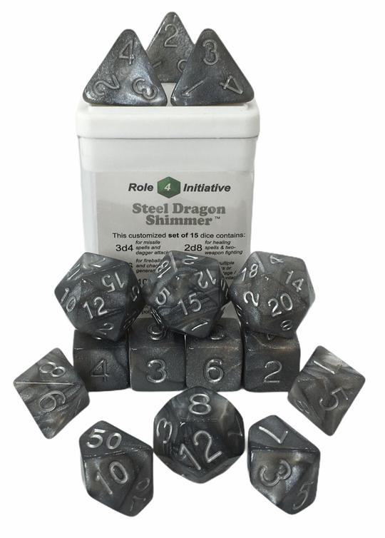 Dice Role 4 Initiative: Poly 15 Set Shimmer