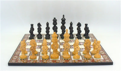 Chess Set Worldwise: 5in King Ebony Concentric Ball Chessmen on Mosaic Decoupage Chess Board