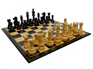 Chess Set Worldwise: 6in Black & Boxwood Triple Weighted Chessmen on Black & Birdseye Maple Chess Board