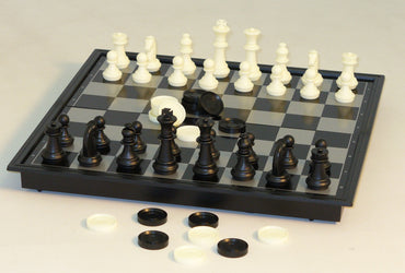 Chess Set 10in Folding Magnetic w/Plastic Checkers