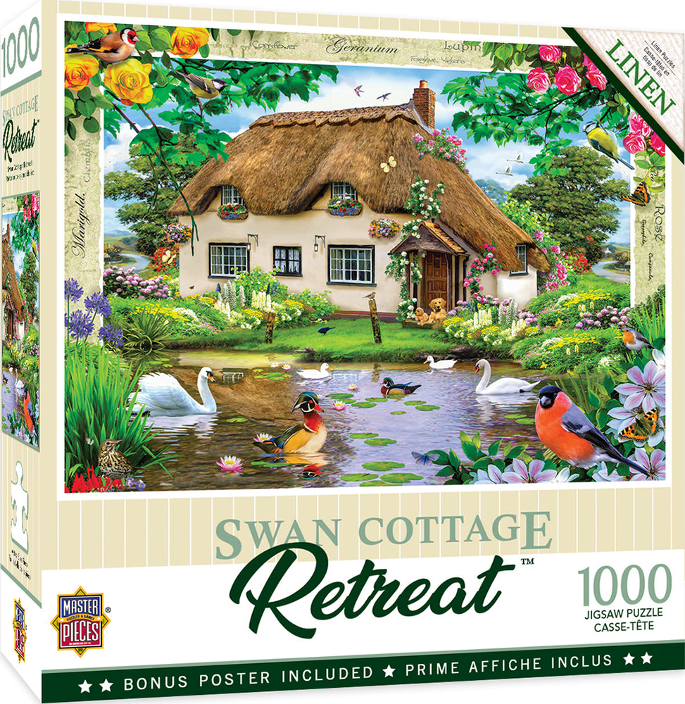 Puzzle Masterpieces: 1000 piece Flower Swan Cottage