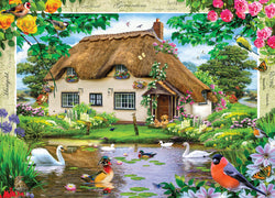 Puzzle Masterpieces: 1000 piece Flower Swan Cottage