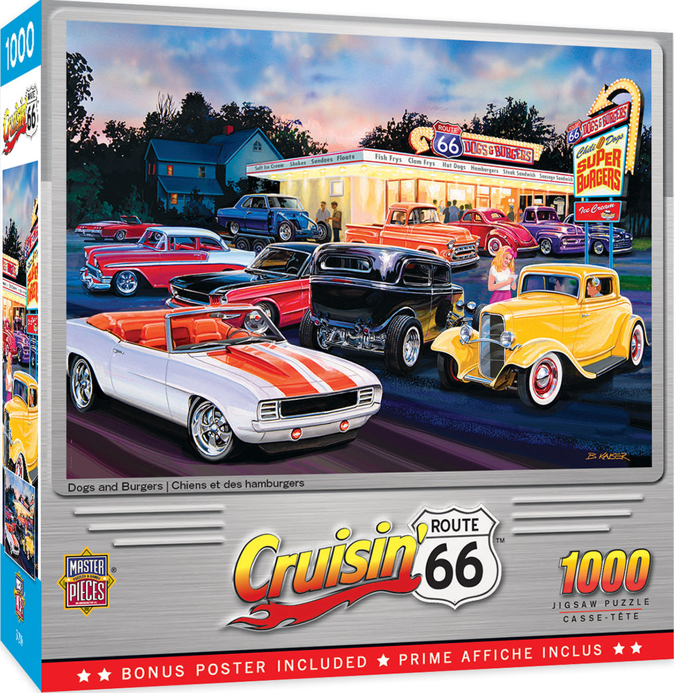 Puzzle Masterpieces: 1000 Piece Cruisin‘ Rt66 - Dogs & Burgers