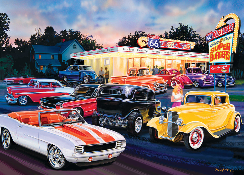 Puzzle Masterpieces: 1000 Piece Cruisin‘ Rt66 - Dogs & Burgers