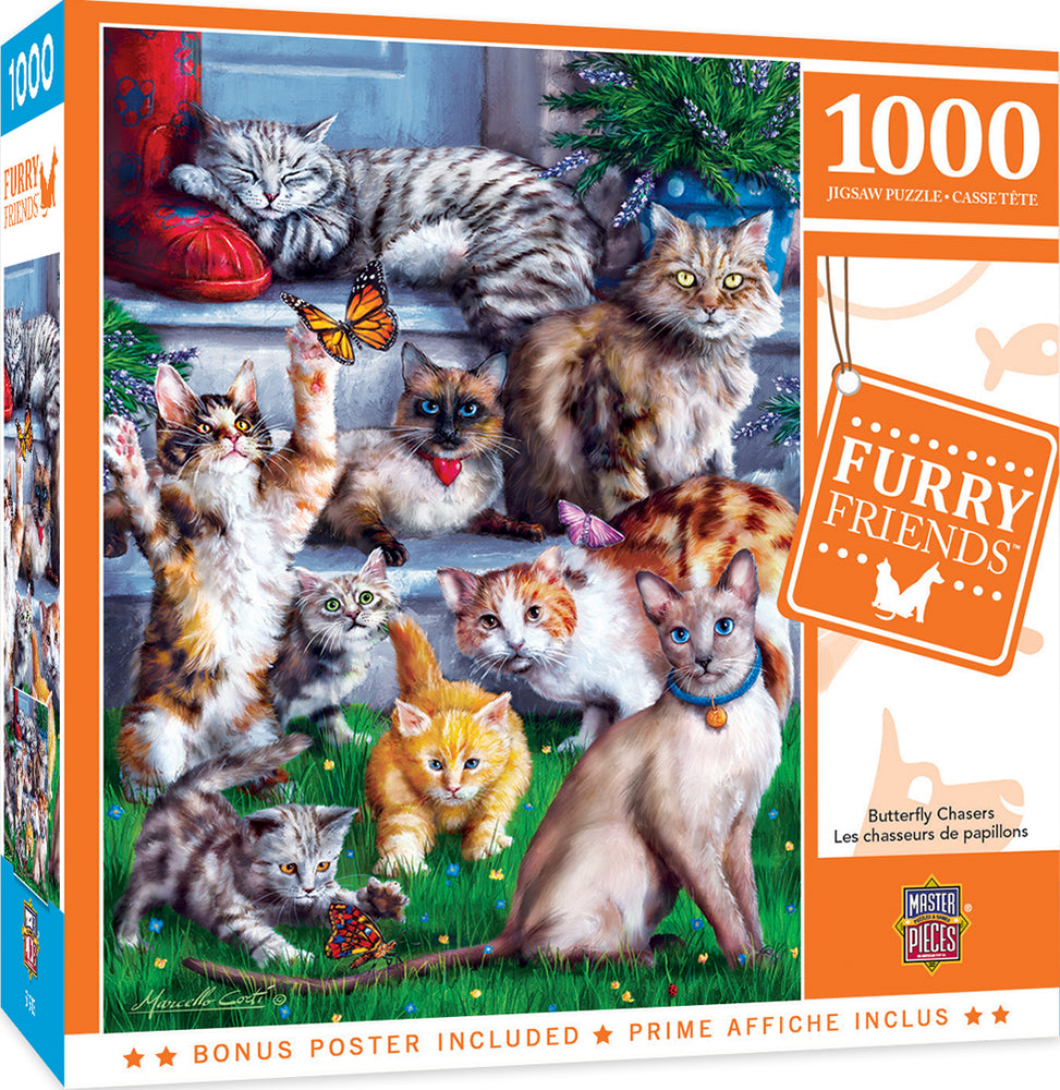Puzzle Masterpieces: 1000 Piece Furry Friends - Butterfly Chasers