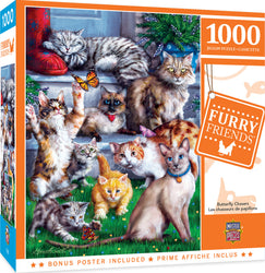 Puzzle Masterpieces: 1000 Piece Furry Friends - Butterfly Chasers