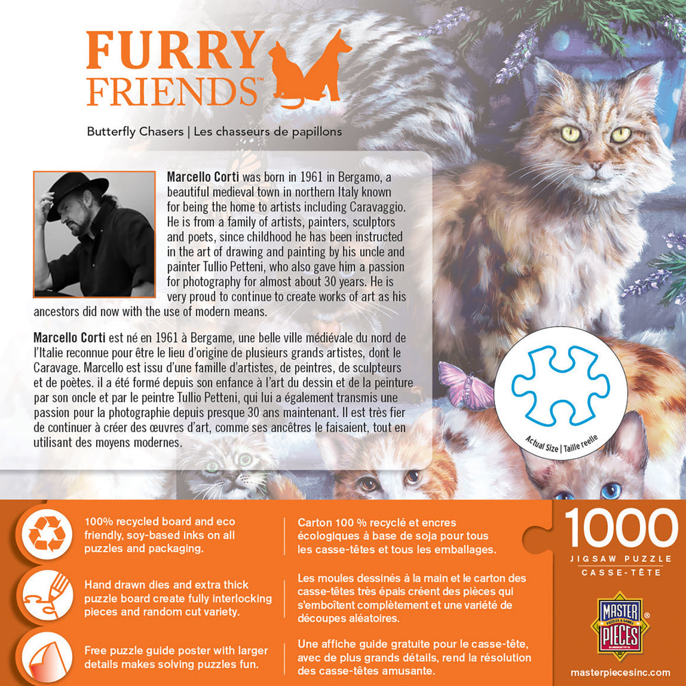 Puzzle Masterpieces: 1000 Piece Furry Friends - Butterfly Chasers