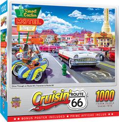 Puzzle Masterpieces: 1000 Piece Cruisin‘ Rt66 - Drive Through on Rte. 66