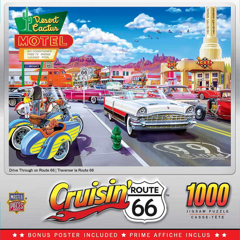Puzzle Masterpieces: 1000 Piece Cruisin‘ Rt66 - Drive Through on Rte. 66