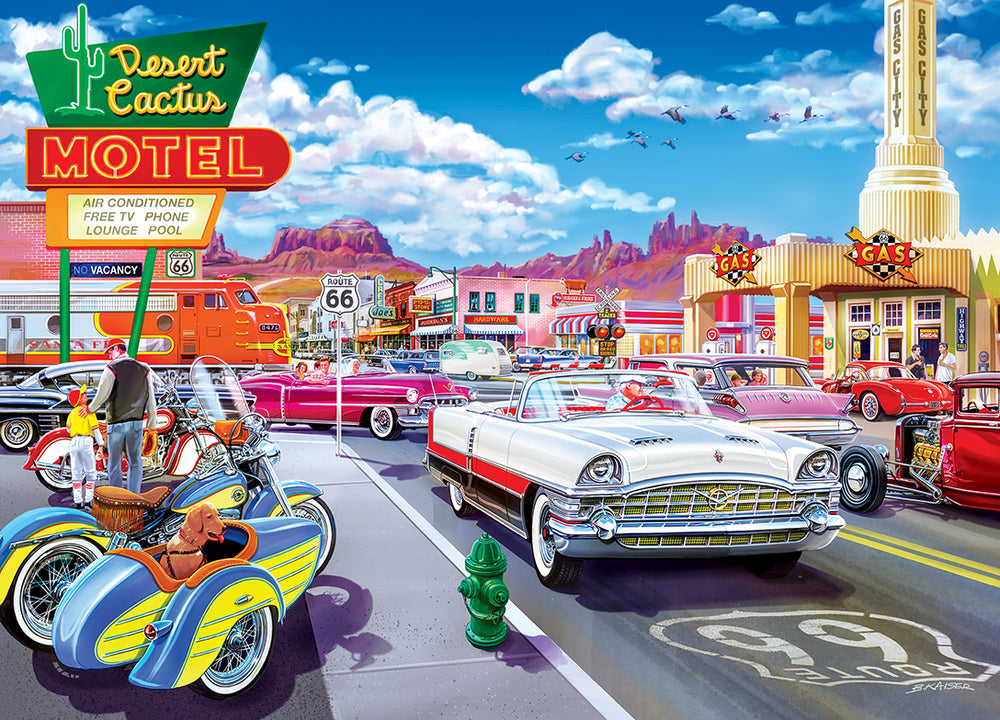 Puzzle Masterpieces: 1000 Piece Cruisin‘ Rt66 - Drive Through on Rte. 66