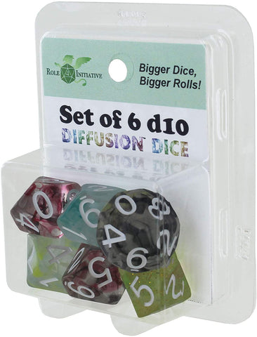 Dice Role 4 Initiative: d10 Set of 6: Extra Large High-Visibility Diffusion