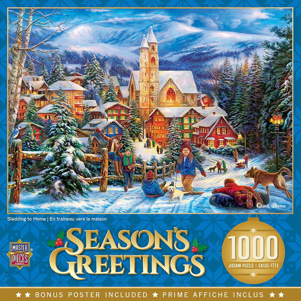 Puzzle Masterpieces: 1000 Piece Holiday - Sledding to Home