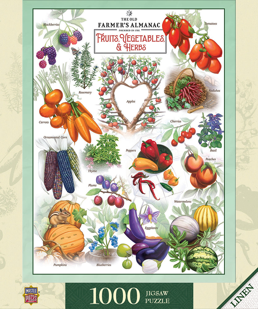 Puzzle Masterpieces: 1000 Piece Farmers Almanac - Fruits & Vegetables