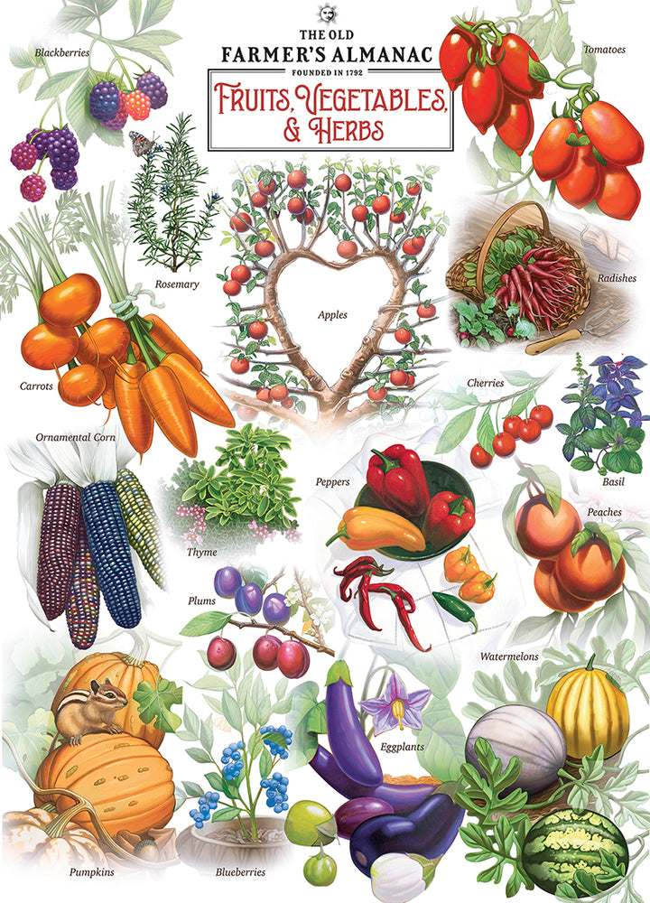 Puzzle Masterpieces: 1000 Piece Farmers Almanac - Fruits & Vegetables
