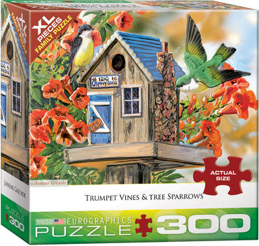 Puzzle Eurographics:  300 large piece Trumpet Vines & Tree Sparrows by Janene Grende