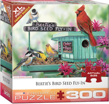 Puzzle Eurographics:  300 large piece Bertie's Bird Seed Fly-In by Janene Grende