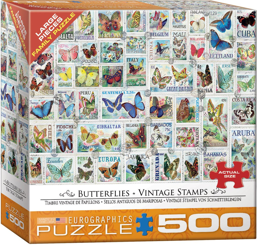Puzzle Eurographics:  500 large piece Vintage Stamps Butterflies