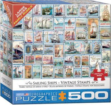 Puzzle Eurographics:  500 large piece Vintage Stamps Sailing Ships