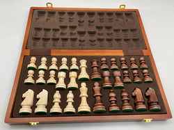 Chess Set Folding 15in Wood w/Alpha Numeric Board