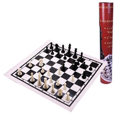 Chess Set Worldwise: 3 3/4 in Plastic pieces w/2in vinyl board and Storage Tube