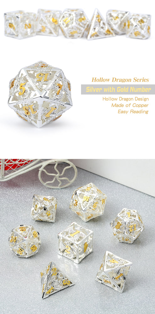 Dice DAD: Poly 7 Set Metal Hollow Dragon
