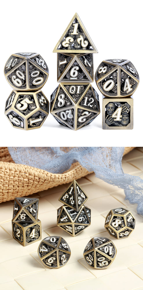 Dice DAD: Poly 7 Set Metal Hollow Skull