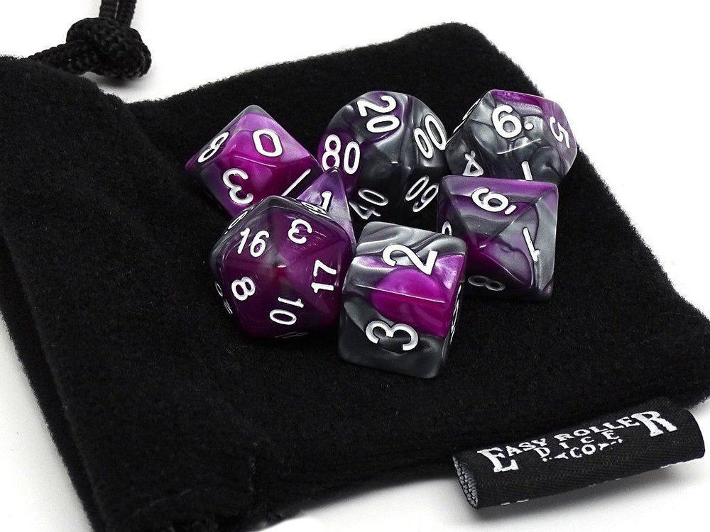 Dice Easy Roller: Poly 7 Set Granite w/Bag