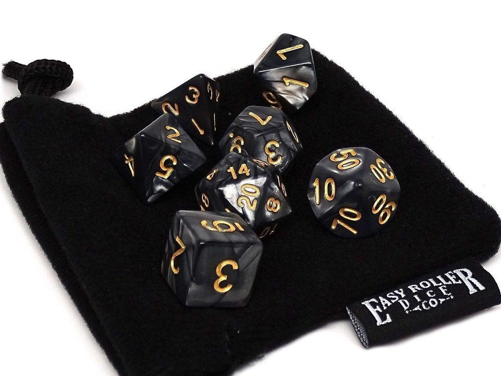 Dice Easy Roller: Poly 7 Set Marble w/Bag