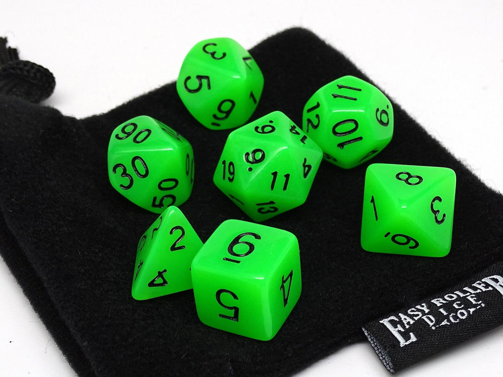 Dice Easy Roller: Poly 7 Set Glow in the Dark w/Bag
