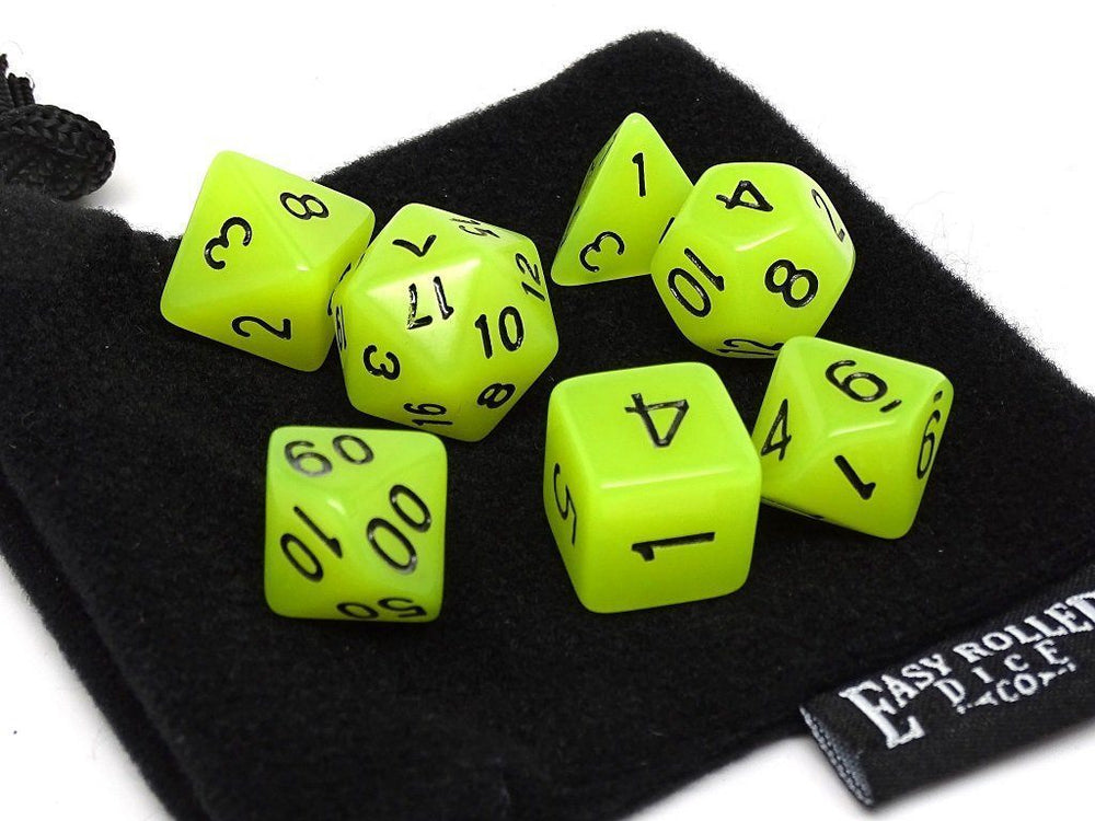 Dice Easy Roller: Poly 7 Set Glow in the Dark w/Bag
