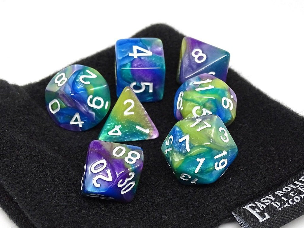 Dice Easy Roller: Poly 7 Set Marble w/Bag