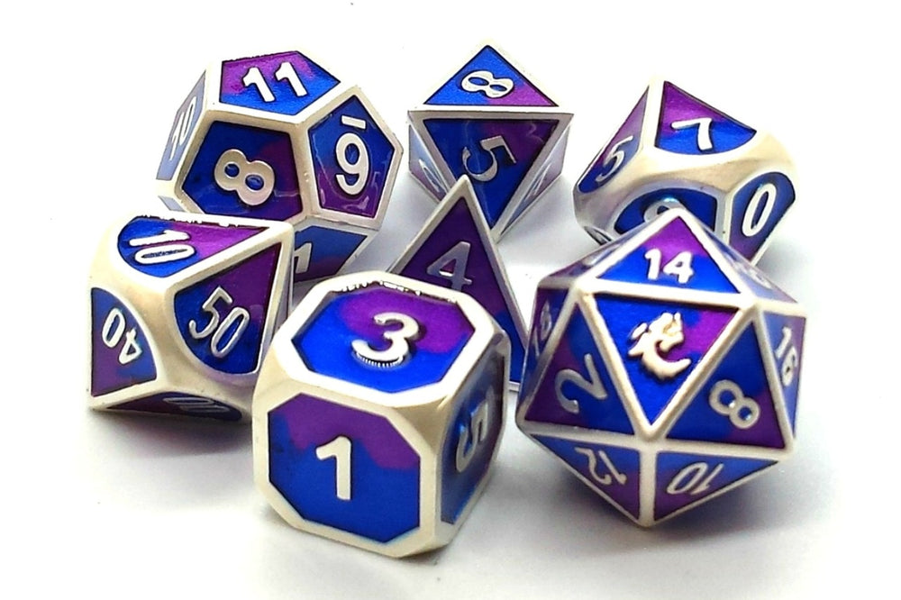 Dice Old School Dice: Poly 7 Set Metal Dragon Platinum
