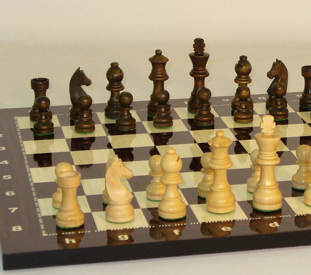 Chess Set 2.75in Walnut Stained German Chessmen on Alpha Numeric Chess Board