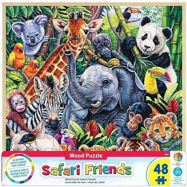 Puzzle Masterpieces:   48 Piece Wood Fun Facts - Safari Friends