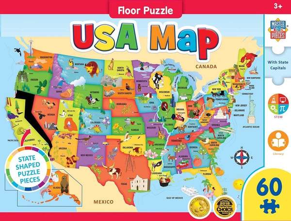 Puzzle Masterpieces: Educational - USA Map 60pc Shaped Floor Puzzle