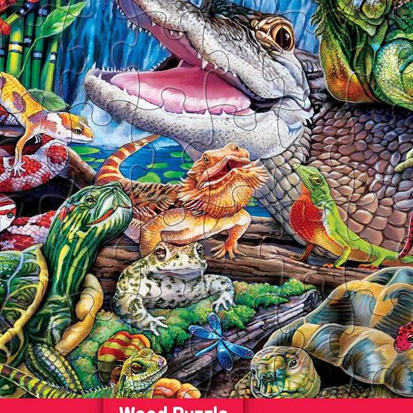 Puzzle Masterpieces:   48 Piece Wood Fun Facts - Reptile Friends
