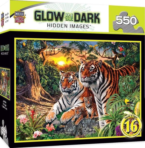 Puzzle Masterpieces:  500 Piece Hidden Images Glow In The Dark - Jungle Pride