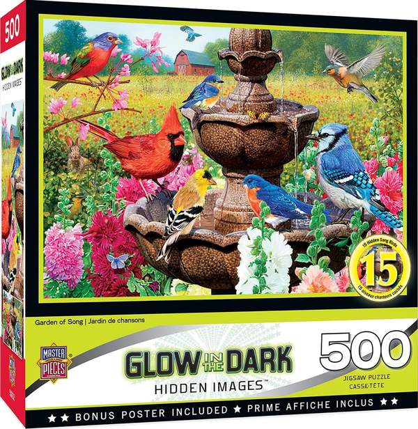 Puzzle Masterpieces:  500 Piece Hidden Images Glow In The Dark - Garden of Song