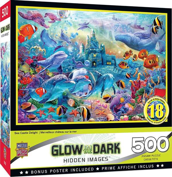 Puzzle Masterpieces:  500 Piece Hidden Images Glow In The Dark - Sea Castle Delight