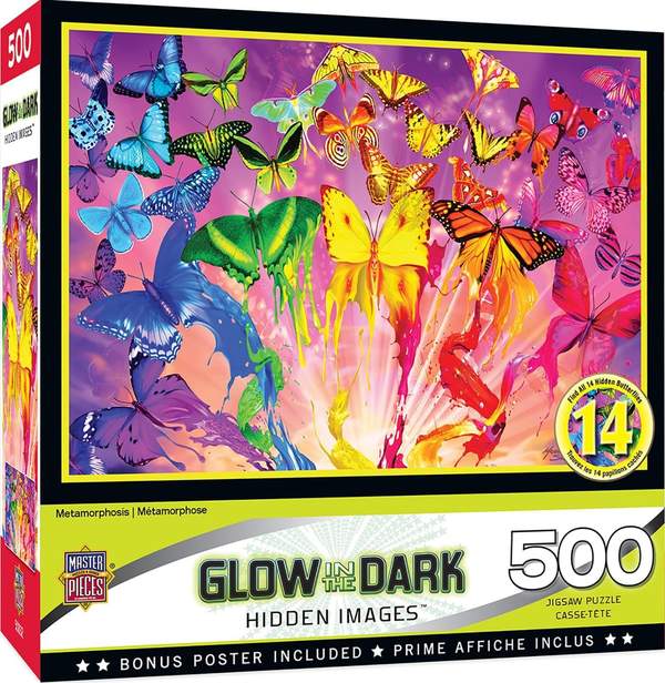 Puzzle Masterpieces:  500 Piece Hidden Images Glow In The Dark - Metamorphosis