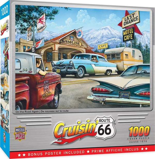 Puzzle Masterpieces: 1000 Piece Cruisin‘ Rt66 - On the Road Again