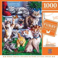 Puzzle Masterpieces: 1000 Piece Furry Friends - Butterfly Chasers