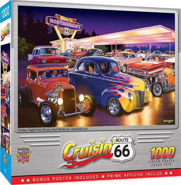 Puzzle Masterpieces: 1000 Piece Cruisin‘ Rt66 - Friday Night Hot Rod's