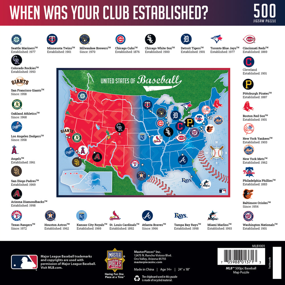 Puzzle Masterpieces:  500 Piece MLB League Map